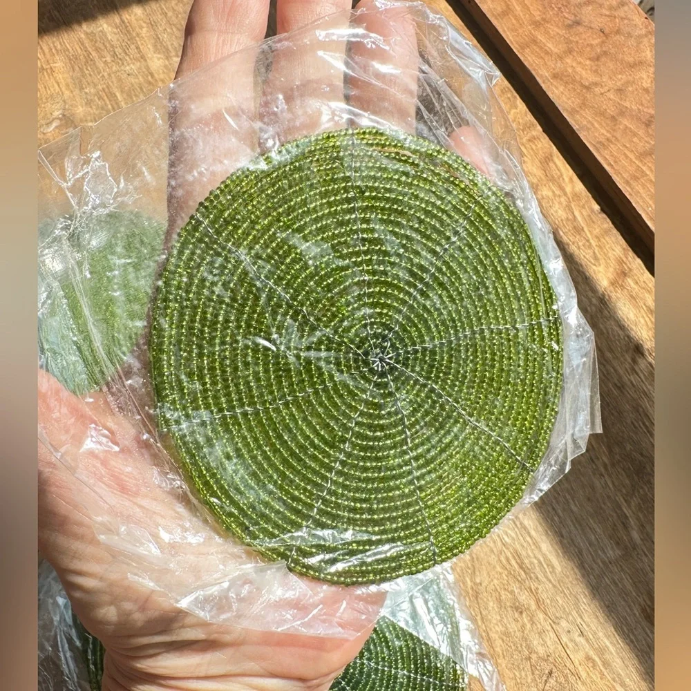 Green Glass beaded 6 Coasters Table Top Decor water ring protector